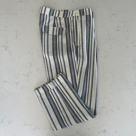 RW&CO. Stylish Comfy Linen + Poly Pleated Front Striped Pants Blue Cream Sz S - Picture 12 of 12